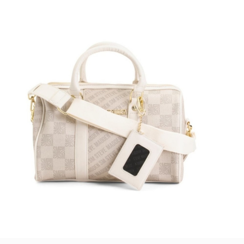 STEVE MADDEN Cream Multi BKali Logo Satchel With Card Case